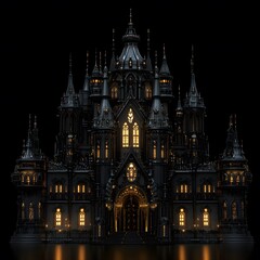 Fototapeta premium Beautiful and magnificent 3D cartoon palace, on a black background, generative AI
