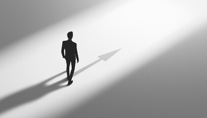Obraz premium Leadership Development Man Walking Towards Directional Arrow in Light