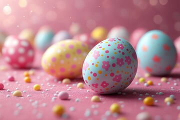 Obraz premium Brightly colored Easter 3D eggs.