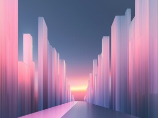 A futuristic cityscape with glowing neon skyscrapers and holographic streets, blending seamlessly with a radiant aurora-lit skyline