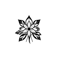 Monochrome Floral Illustration: Elegant Black and White Flower Line Art Design.  Perfect for invitations, home decor, and more.