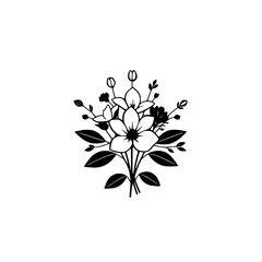 Elegant Monochrome Floral Bouquet: Black and White Flower Illustration - Simple Line Art Design