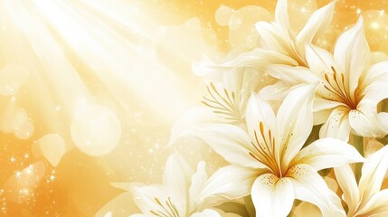 Fototapeta premium Serene Floral Background with Soft Sun Rays Shining Through Delicate Flowers