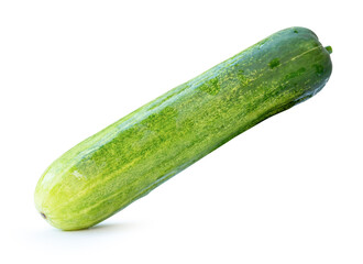 Side view of single long green cucumber isolated on white background with clipping path