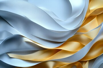 Smooth elegant white and gold satin ribbons flowing and waving
