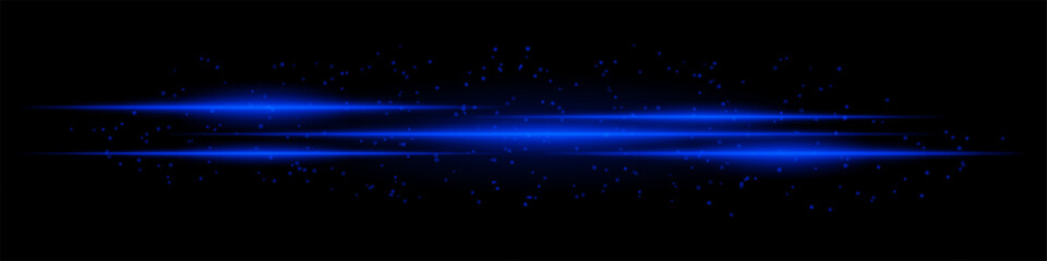 Realistic blue light streaks with glowing particles on a black background. Futuristic energy beams, digital effect, neon glow, sci-fi motion blur.
