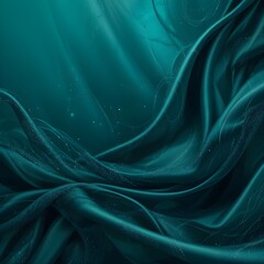 Fototapeta premium Fondo degradado verde azulado oscuro satinado de seda brillante. Acentos esmeralda. Efecto brillo. Patrones abstractos de ondas y líneas. Sutil juego de sombras. cortinas elegantes