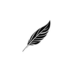 Elegant Black Feather: Minimalist Quill Pen Design, Simple Bird Feather Graphic, Vintage Vector Illustration, Classic Style Icon, Abstract Nature Symbol