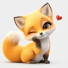 Fototapeta premium 3D fox on white background, illustration, for kids