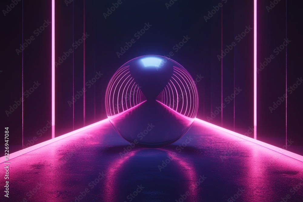 Poster a glowing translucent sphere hovering in a surreal void, radiating swirling light patterns surrounde