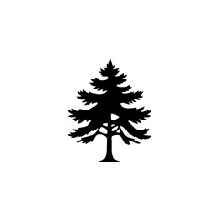 Majestic Evergreen: A Black and White Silhouette of a Pine Tree. Perfect for nature lovers and design projects.