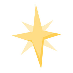 Vector four-pointed star with shine. Clipart image of doodle star isolated on white background. Cartoon hand drawn star