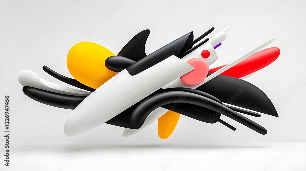 Poster abstract colorful three dimensional shapes composition. modern digital art. dynamic and energetic gr