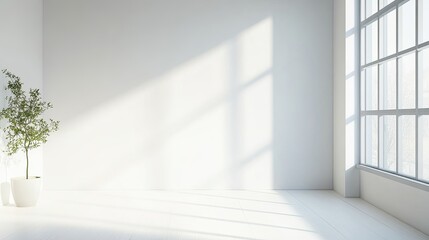 A minimalist photography studio with a single white backdrop and natural light. picture