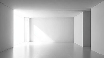 A minimalist photography studio with a white backdrop and a single spotlight. picture