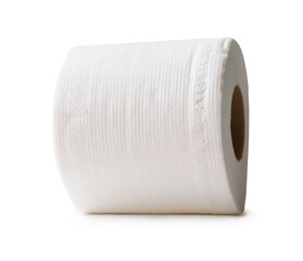 One roll of white tissue paper or toilet paper isolated on white background with clipping path