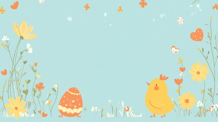 Naklejka premium Serene Pastel Background with Soft Flowers and Easter-Themed Icons in Elegant Style