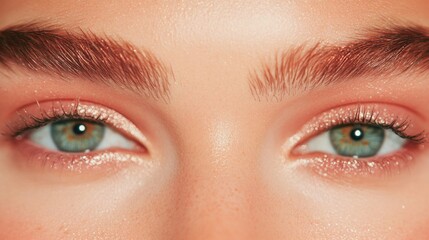 Obraz premium shimmering rose gold eyeliner framing eyes matched with luminous skin and soft pink lip balm