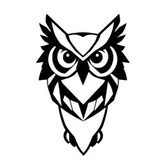 Geometric Owl: Black and White Bird Graphic Design, Vector Illustration, Abstract Animal Art