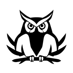 Majestic Owl on Branch: Black and White Wildlife Vector Art