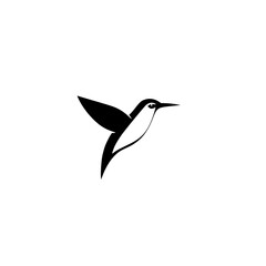 Hummingbird in Flight: Elegant Bird Vector Graphic, Nature Wildlife Symbol, Minimalist Black and White Design