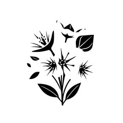 Black and White Floral Silhouette Botanical Illustration: Minimalist Flower Design, Elegant Nature Art, Simple Plant Pattern, Stylish Graphic Vector