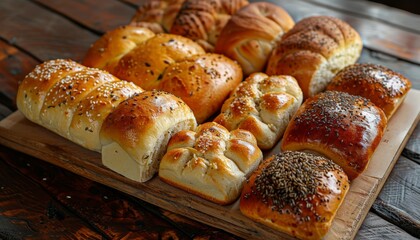 Assortimento di pane italiano cotto su tavolo rustico