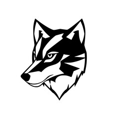 Majestic Wolf Head: Black and White Vector Graphic, Wild Animal Portrait, Canine Design