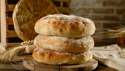 Pila di pane su tavolo rustico