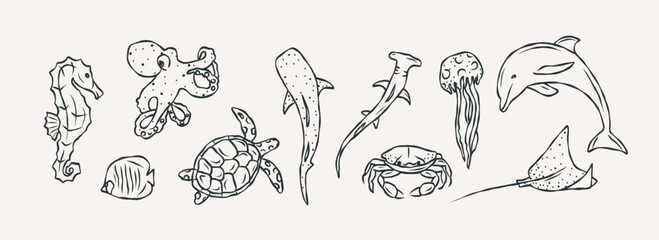 Hand drawn doodle sea animals collection © Maria