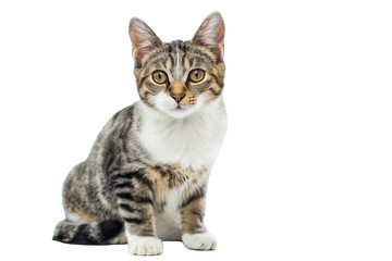 Obraz premium Domestic Short Hair Cat Sitting With a Curious Expression on an Isolated White Background
