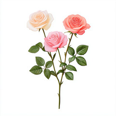 A bouquet of roses, romantic Valentine&rsquo;s Day flowers, watercolor painting, soft pastel tones, isolated on white background