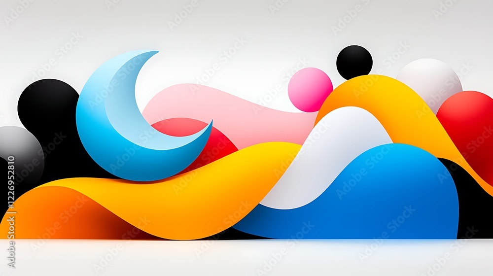 Poster abstract colorful three dimensional shapes and waves background