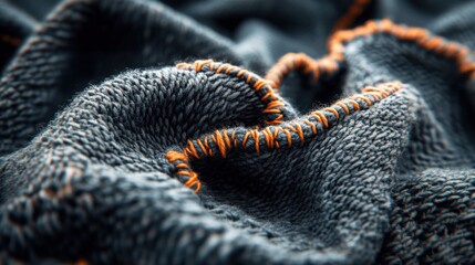 A close-up of rough denim fabric with detailed stitching.