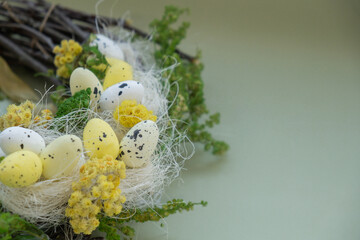 Candid Easter wreath arrangement decor. Handmade craft creative present or gift idea. Zero waste...
