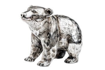 Silver Bear Figurine Representing Market Decline on a Transparent Background