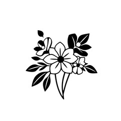 Elegant Black and White Floral Bouquet Illustration - Simple Botanical Line Art Design