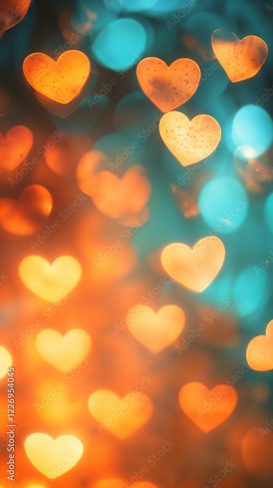 Aufkleber blurred glowing hearts in warm amber and cool blue tones creating a romantic bokeh effect with soft 