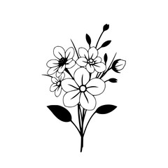 Elegant Monochrome Floral Bouquet: Black and White Flower Line Art Design. Simple, Minimalist Botanical Illustration, Perfect for Vintage Decor.
