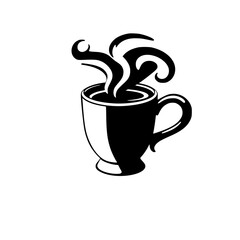 Aromatic Coffee Cup: A Black and White Graphic Design of a Steaming Coffee Mug. Perfect for cafes, coffee shops, and coffee lovers.
