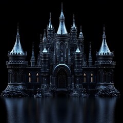 Fototapeta premium Beautiful and magnificent 3D cartoon palace, on a black background, generative AI