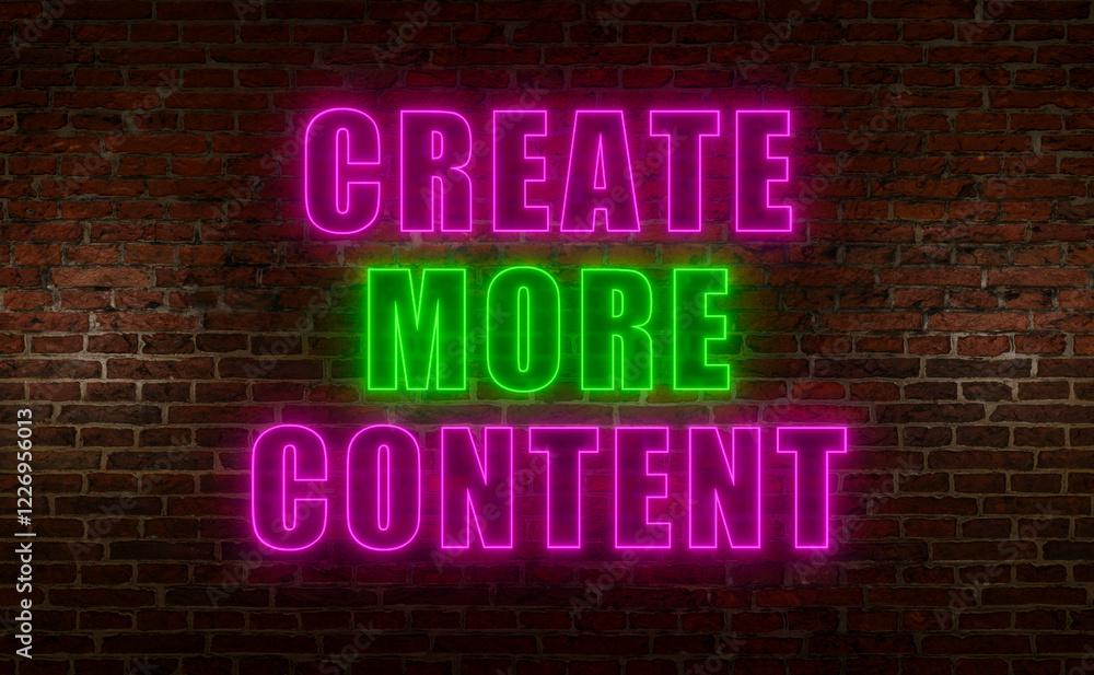 Poster create more content. brick wall at night with the text 