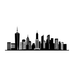 Obraz premium Captivating City Skyline: A Black and White Architectural Masterpiece. A minimalist cityscape illustration showcasing iconic skyscrapers and urban structures. Ideal for modern design projects.