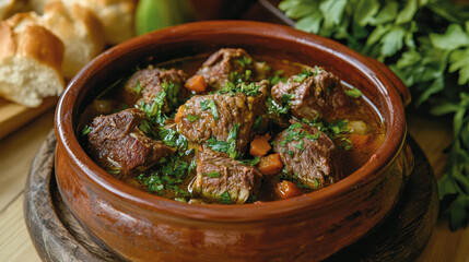 Bulgarian cuisine meat dishes with vegetable food and dessert. Vector beef soup, eggplant dip with pita bread and zucchini toast, stuffed cucumbers with bryndza, cinnamon buns, fruit pie, baked rabbit