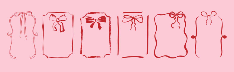 Set of frames with bows and ribbons. Hand drawn vintage illustration for greeting cards, gifts, posters, banners, invitations and party backgrounds.
