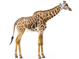 Naklejka premium Adorable baby giraffe with patterned fur. Natural habitat or zoo environment. Wildlife and nature concept.
