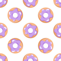 Seamless donut pattern in purple glaze. Endless texture on a transparent background