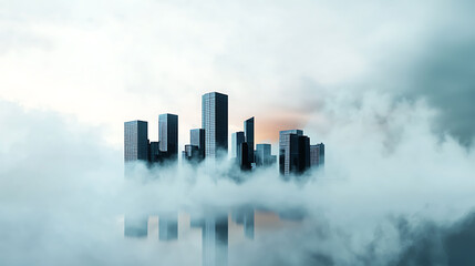 Fototapeta premium City skyline shrouded in dense smog from pm pollution urban environment aerial view environmental impact concept