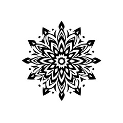 Black and White Mandala: Geometric Flower Pattern Design. Perfect for spiritual, cultural, or tattoo art. High-resolution vector graphic for various applications.
