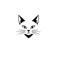Elegant Cat Face: Minimalist Black and White Pet Portrait.  A simple yet stylish vector graphic design, perfect for pet lovers and graphic designers. Ideal for prints, logos, and more.